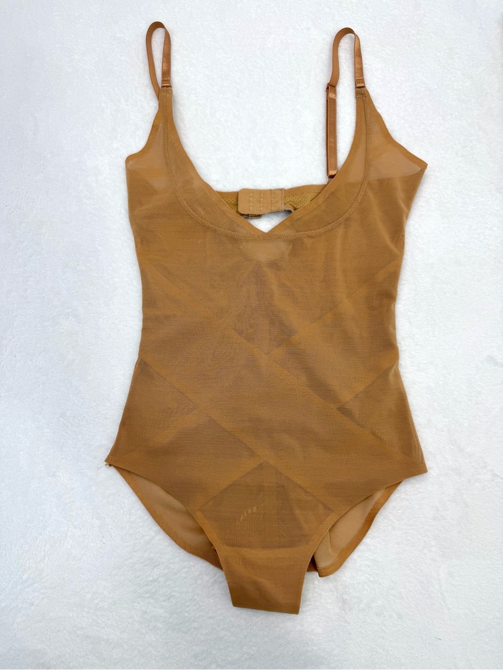 Women Nude Mesh Shapewear Bodysuit Tummy Control Ruched Butt Lifter Size M